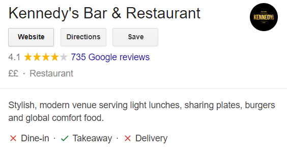 Kennedy's Bar & Restaurant Google My Business profile