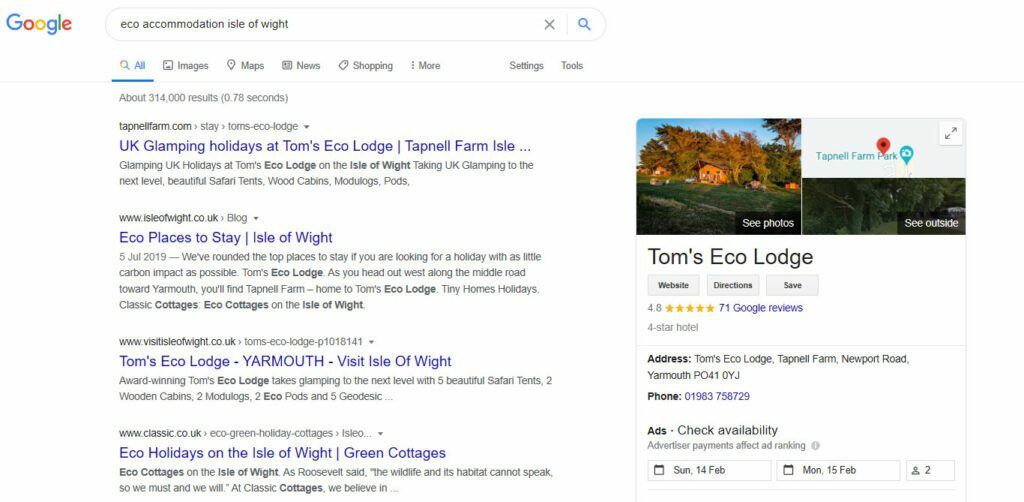 Screenshot of a Google Search Results Page with knowledge panel