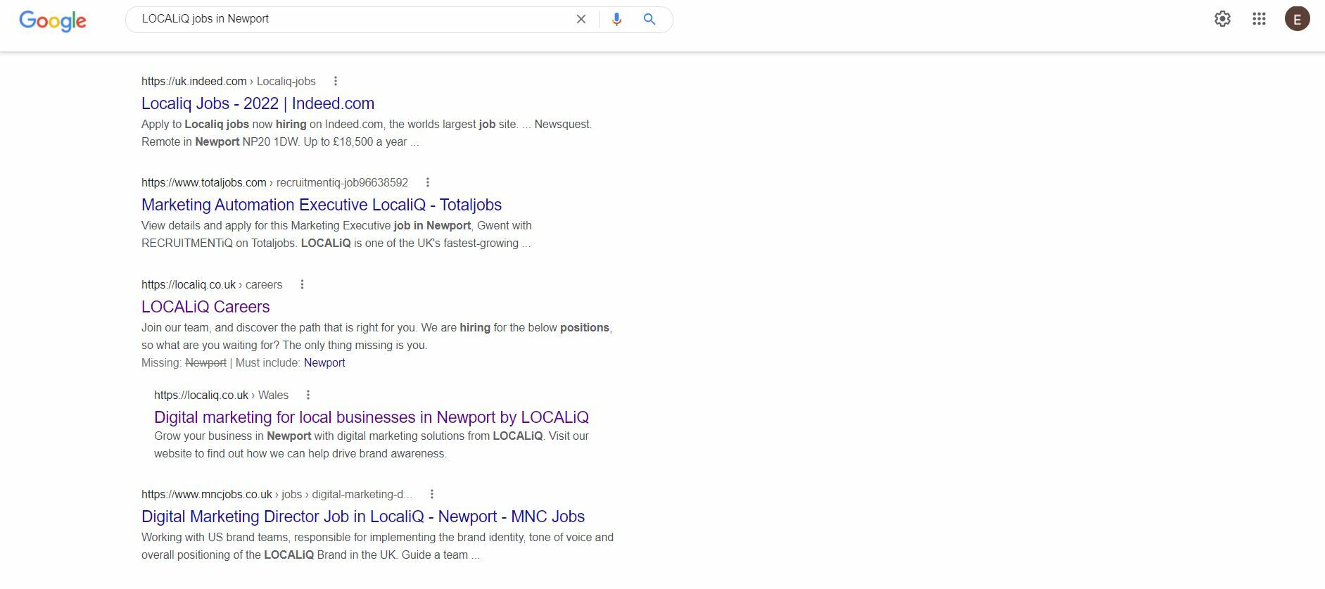 LOCALiQ Job Search Example.