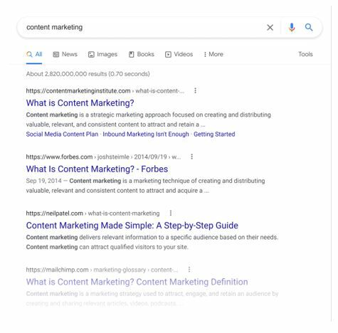 Example of content marketing search engine results page