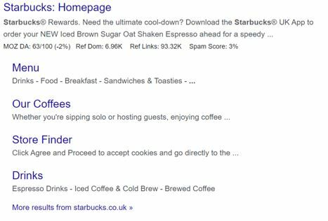 Example of starbuck site links