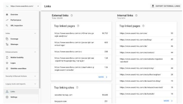 Google Search Console “Links” page 