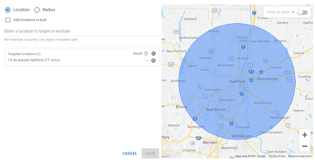 Google ads location targeting region map