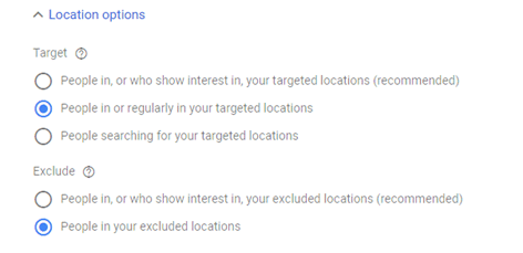 Google ads location targeting options