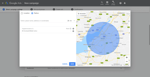 Google ads location radius targeting option