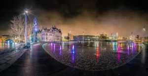 360 view of Bradford city centre at night