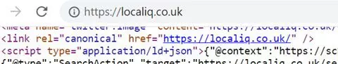 Screenshot of html snippet showing canonical URL tag