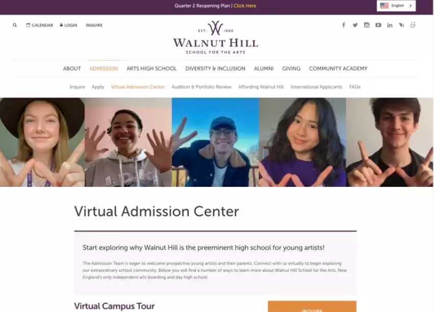 Walnut Hill School For The Arts - Virtual Open Day Example.
